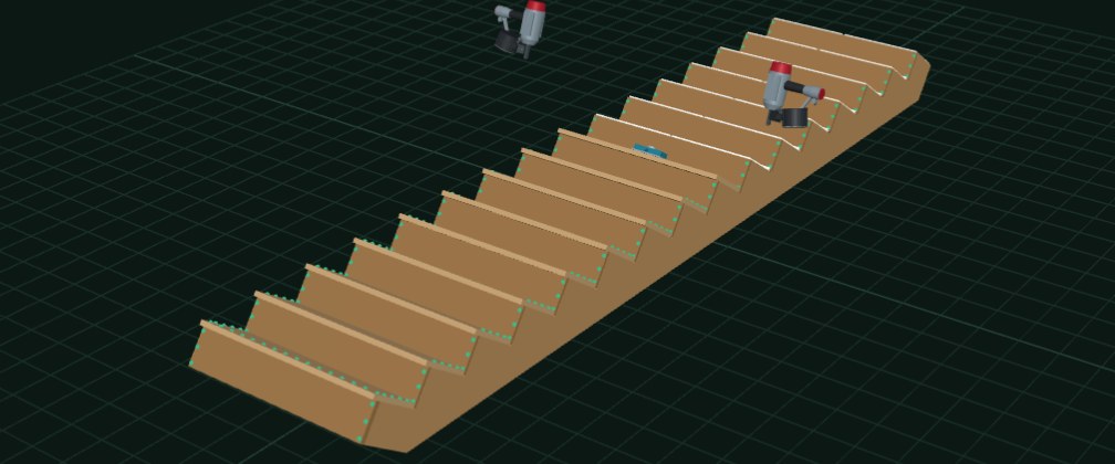 Simulation of the nail guns and gripper assembling a staircase with this number of risers